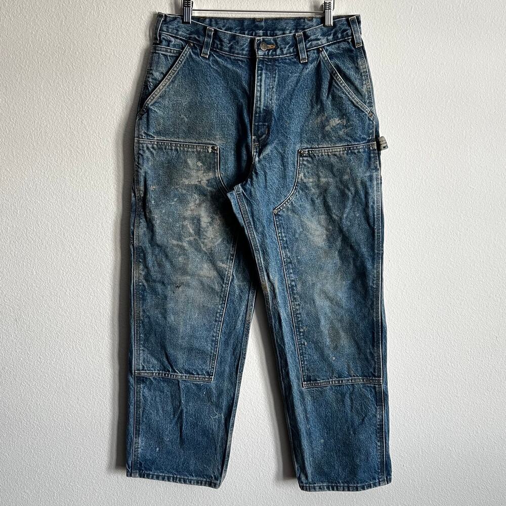 Carhartt B73 DST blue denim double knee work wear carpenter pants
